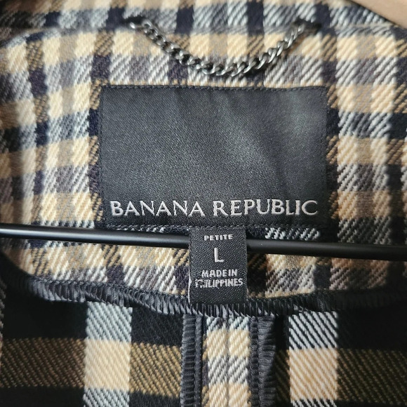 Banana Republic | Italian Double Faced Top Coat Camel/Black Plaid - Sz L Petite - Picture 14 of 15